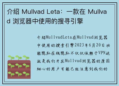 介绍 Mullvad Leta：一款在 Mullvad 浏览器中使用的搜寻引擎 